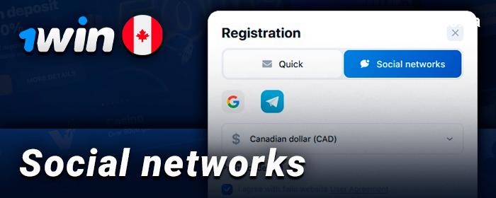 Registration at the bookmaker's site 1Win via social networks