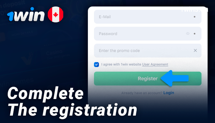 Complete the account registration on 1Win