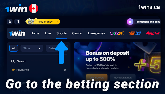 Visit the sports betting section at 1Win